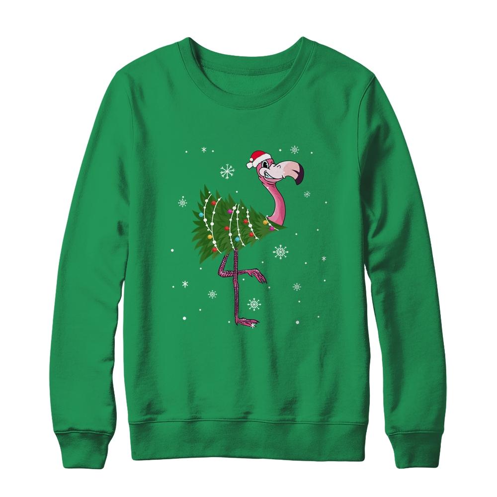 Funny Flamingo Christmas Tree Xmas Light Gift-T-Shirt & Sweatshirt-Crewneck Sweatshirt-Irish Green
