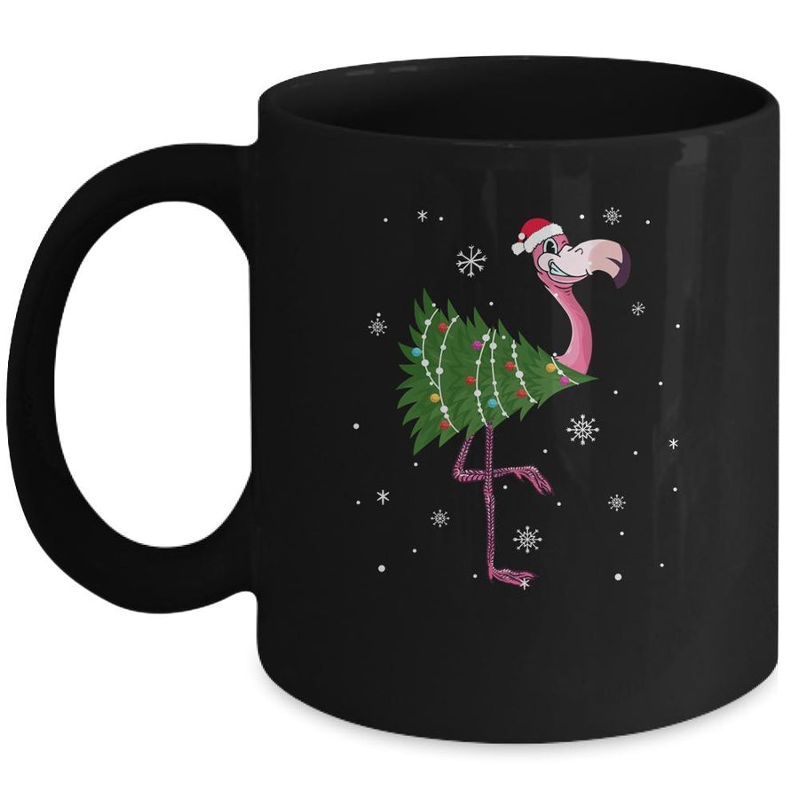 Funny Flamingo Christmas Tree Xmas Light Gift Mug-Coffee Mug-Mug-Black