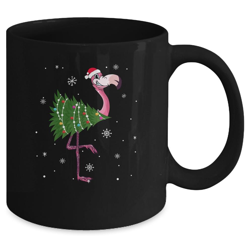 Funny Flamingo Christmas Tree Xmas Light Gift Mug-Coffee Mug-Mug-Black