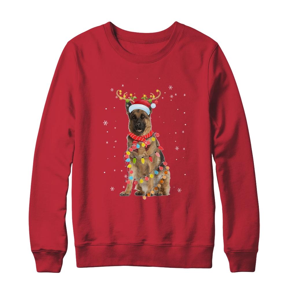 Funny German Shepherd Christmas Tree Santa Reindeer Pajamas-T-Shirt & Sweatshirt-Crewneck Sweatshirt-Red