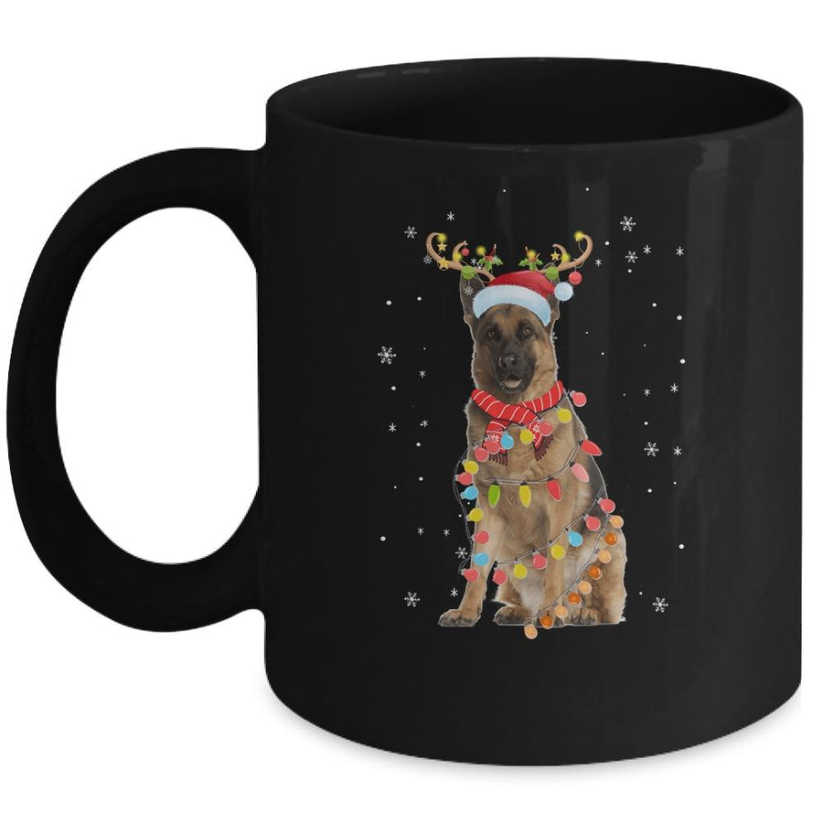 Funny German Shepherd Christmas Tree Santa Reindeer Pajamas Mug-Coffee Mug-Mug-Black