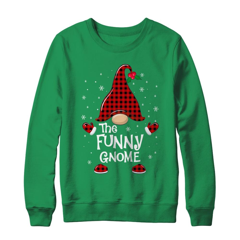 Funny Gnome Buffalo Plaid Matching Christmas Pajama Gift-T-Shirt & Sweatshirt-Crewneck Sweatshirt-Irish Green