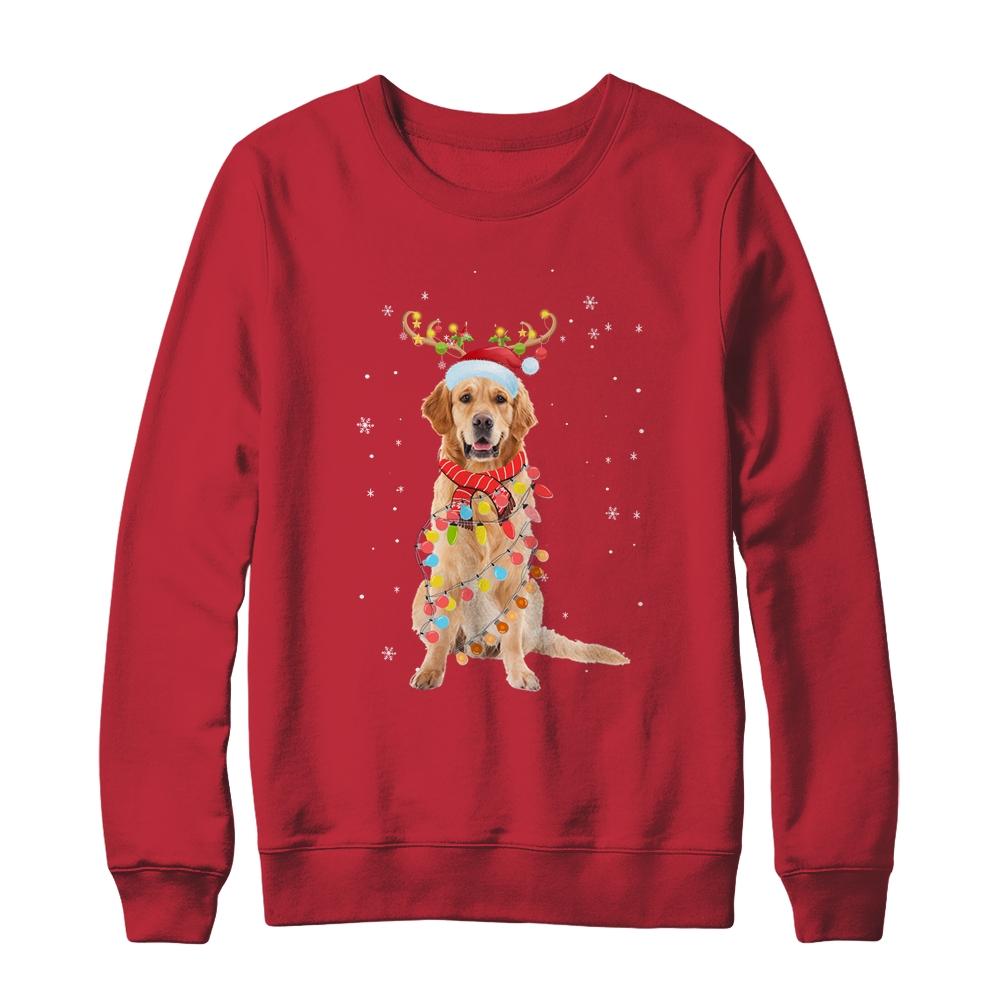 Funny Golden Retriever Christmas Tree Santa Reindeer Pajamas-T-Shirt & Sweatshirt-Crewneck Sweatshirt-Red