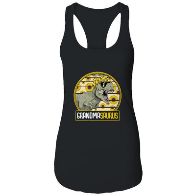 Funny Grandma Saurus Sunflower Dinosaur Grandma T Rex-T-Shirt & Tank Top-Women's Ideal Racerback Tank-Black