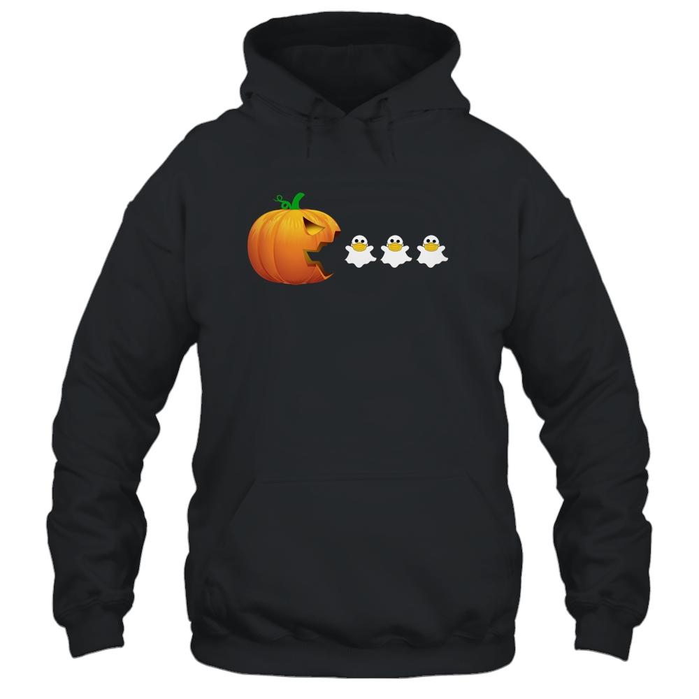 Funny Halloween For Women Kids Men Pumpkin Ghost Mask-T-Shirt & Hoodie-Pullover Hoodie-Black