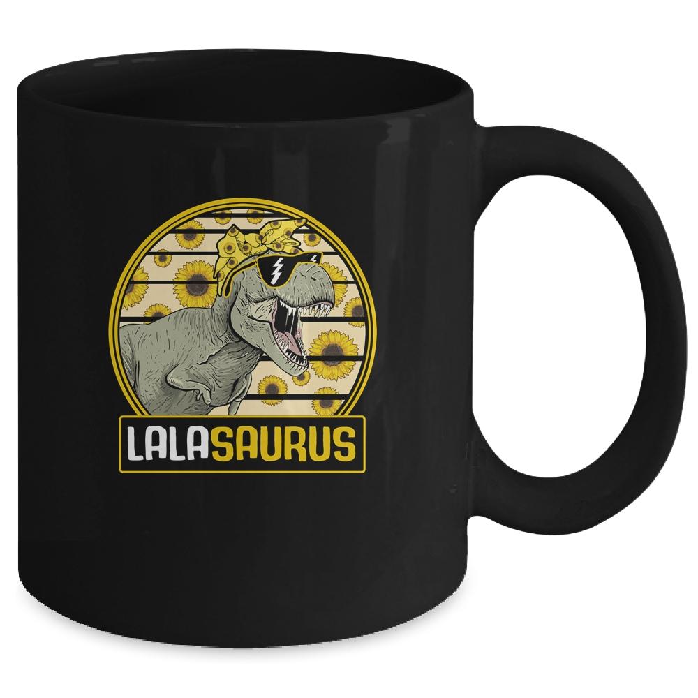 Funny Lala Saurus Sunflower Dinosaur Grandma T Rex Mug-Coffee Mug-