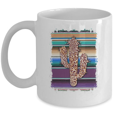 Funny Leopard Cactus Serape Cactus Print Turquoise Brown Mug-Coffee Mug-Mug-White