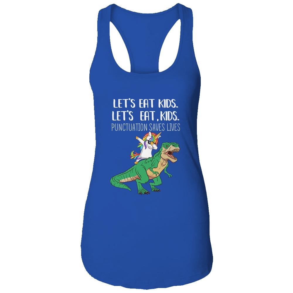 Funny Lets Eat Kids Punctuation Saves Lives Grammar School-T-Shirt & Tank Top-Women's Ideal Racerback Tank-Royal
