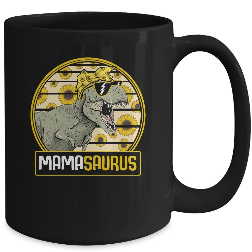 Funny Mama Saurus Sunflower Dinosaur Mom T Rex Mug-Coffee Mug-