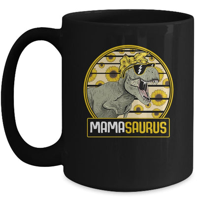 Funny Mama Saurus Sunflower Dinosaur Mom T Rex Mug-Coffee Mug-Mug-Black
