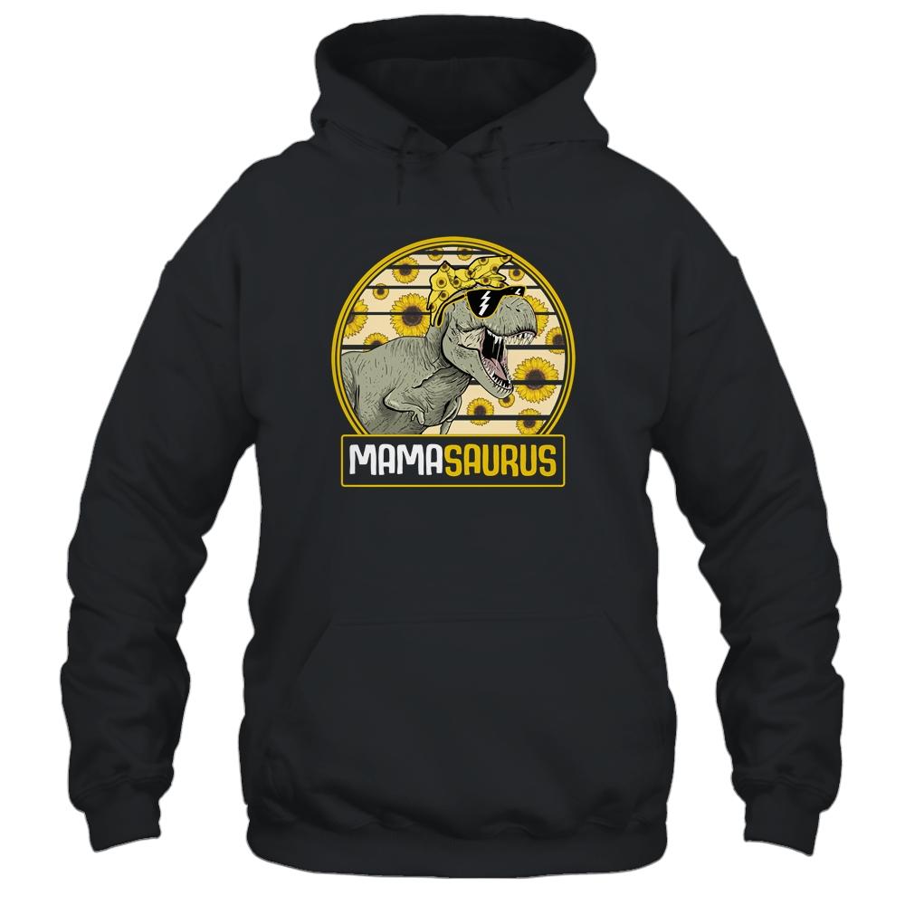Funny Mama Saurus Sunflower Dinosaur Mom T Rex-T-Shirt & Tank Top-Pullover Hoodie-Black