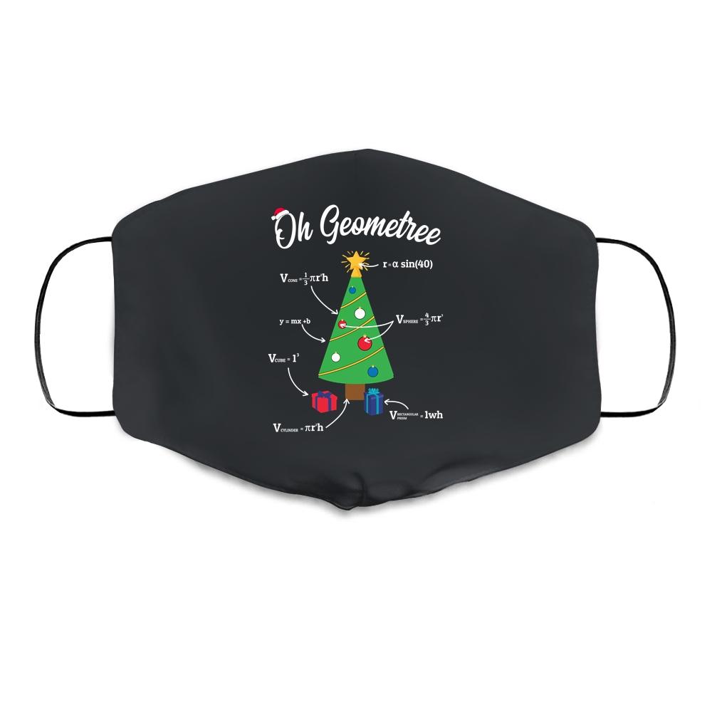 Funny Math Science Teacher Oh Geometree Christmas Tree Cloth Face Mask-Cloth Face Mask-Cloth Face Mask-Black