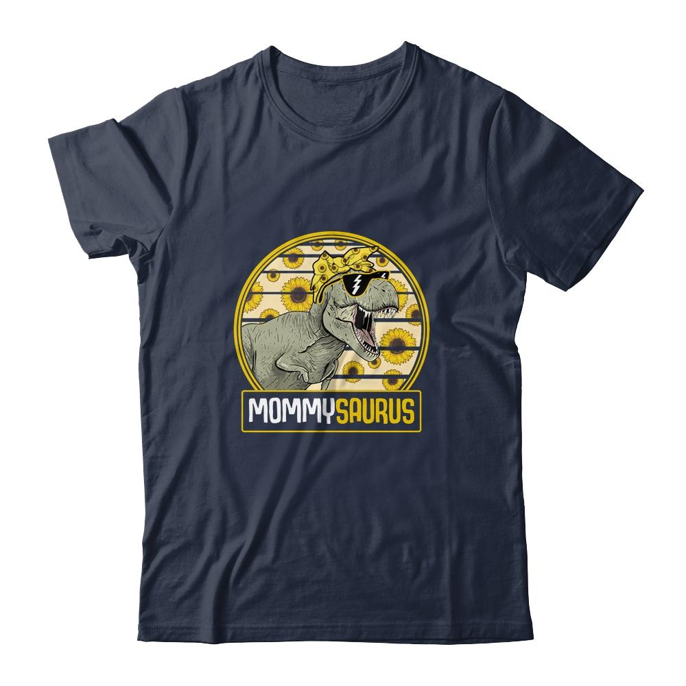 Funny Mommy Saurus Sunflower Dinosaur Mom T Rex-T-Shirt & Tank Top-Classic T-Shirt-Navy