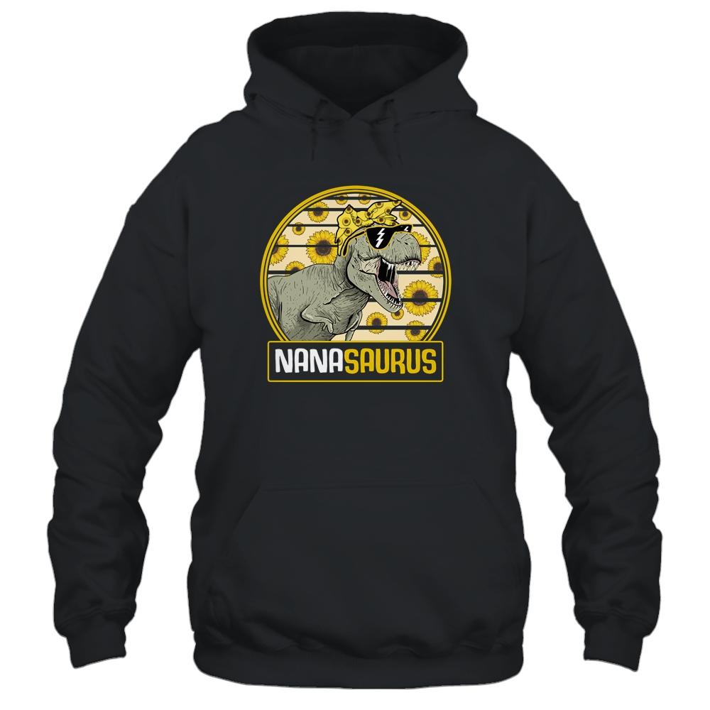 Funny Nana Saurus Sunflower Dinosaur Grandma T Rex-T-Shirt & Tank Top-Pullover Hoodie-Black