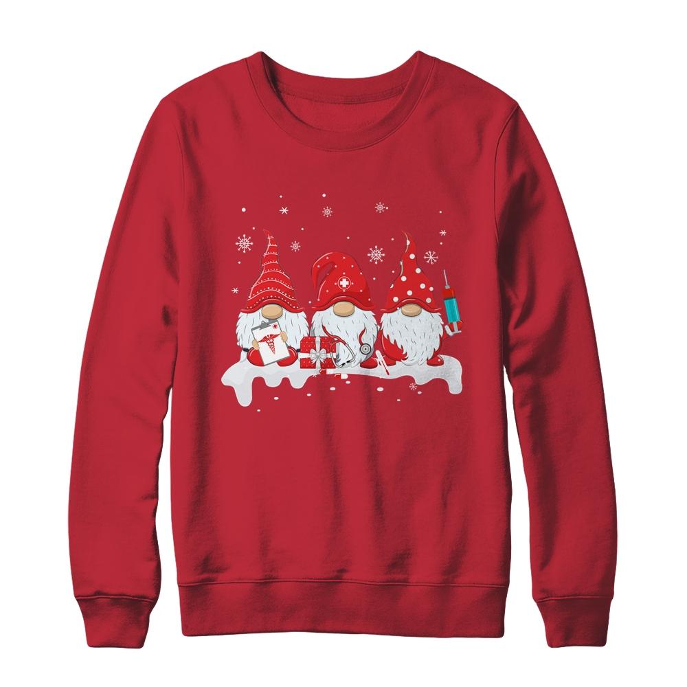 Funny Nurse Gnomes Santa Christmas Light Nursing Lover Gifts-T-Shirt & Sweatshirt-Crewneck Sweatshirt-Red