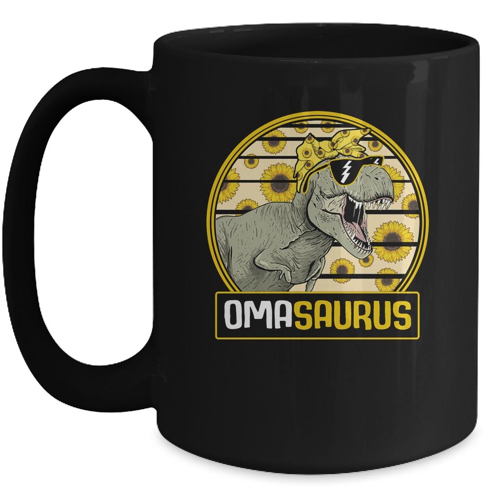 Funny Oma Saurus Sunflower Dinosaur Grandma T Rex Mug-Coffee Mug-Mug-Black