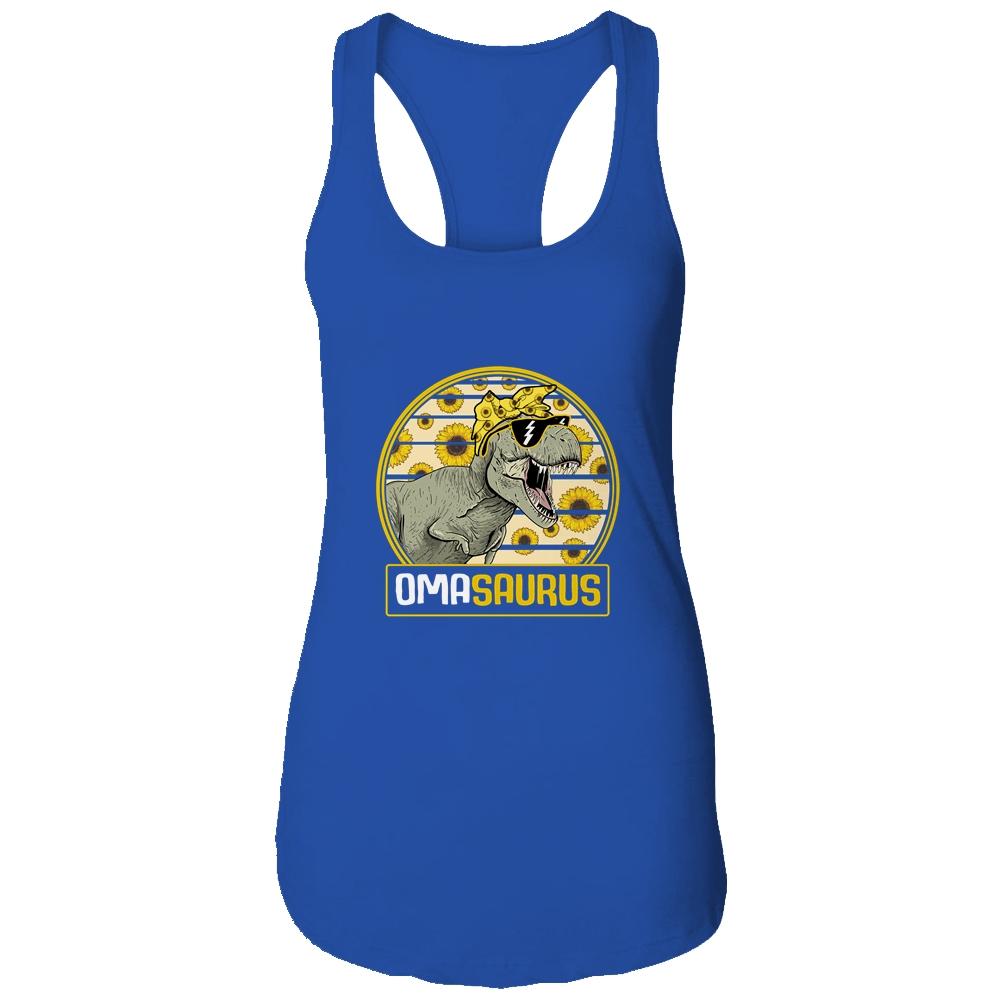 Funny Oma Saurus Sunflower Dinosaur Grandma T Rex-T-Shirt & Tank Top-Women's Ideal Racerback Tank-Royal