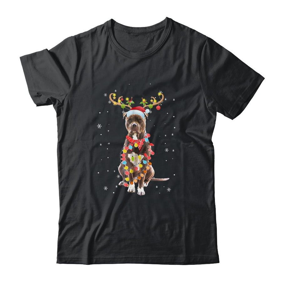 Funny Pitbull Christmas Tree Santa Reindeer Pajamas-T-Shirt & Sweatshirt-Classic T-Shirt-Black