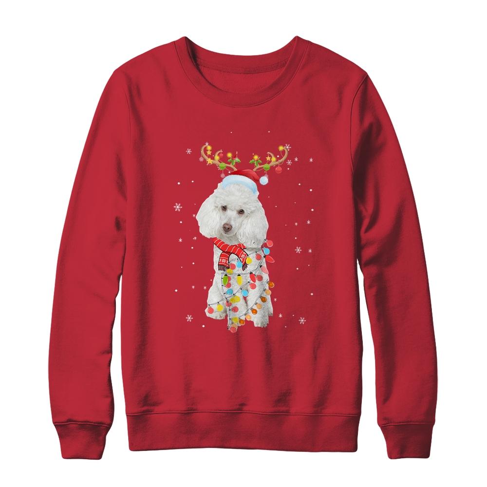 Funny Poodle Christmas Tree Santa Reindeer Pajamas-T-Shirt & Sweatshirt-Crewneck Sweatshirt-Red