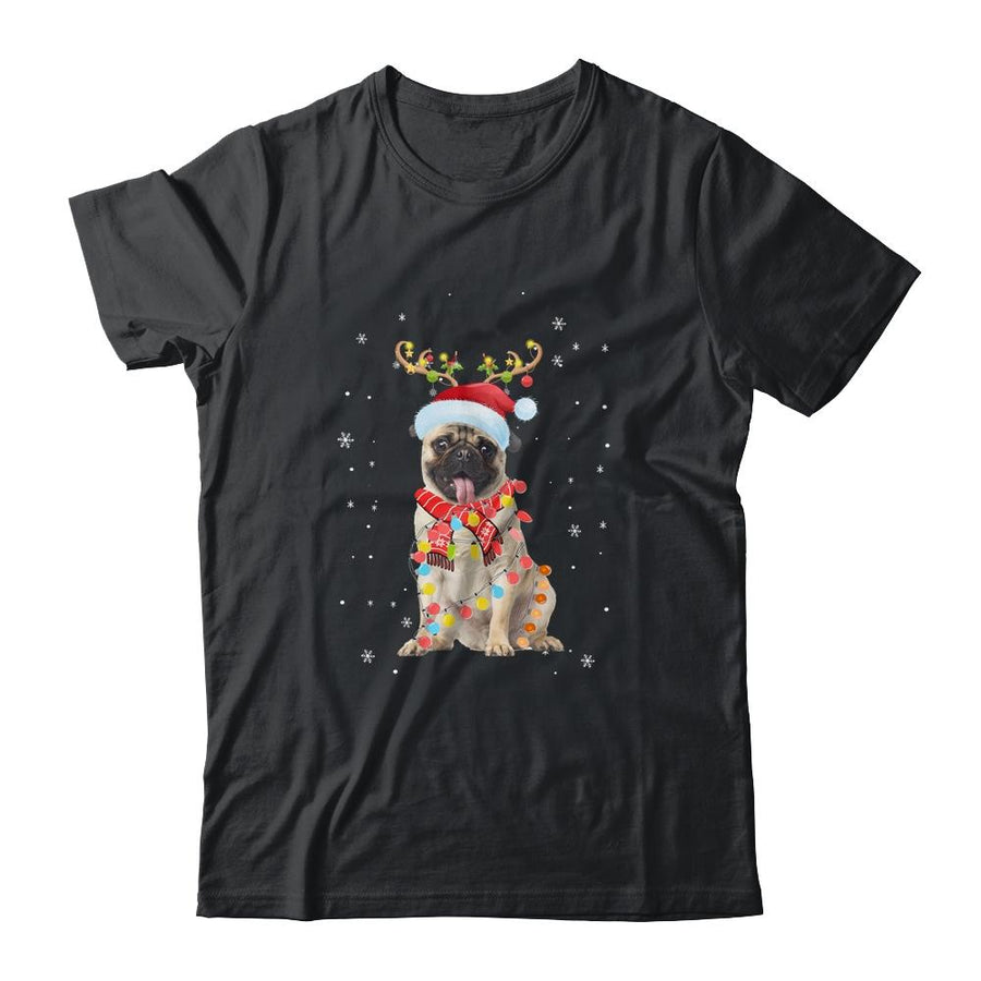 Funny Pug Christmas Tree Santa Reindeer Pajamas-T-Shirt & Sweatshirt-Classic T-Shirt-Black
