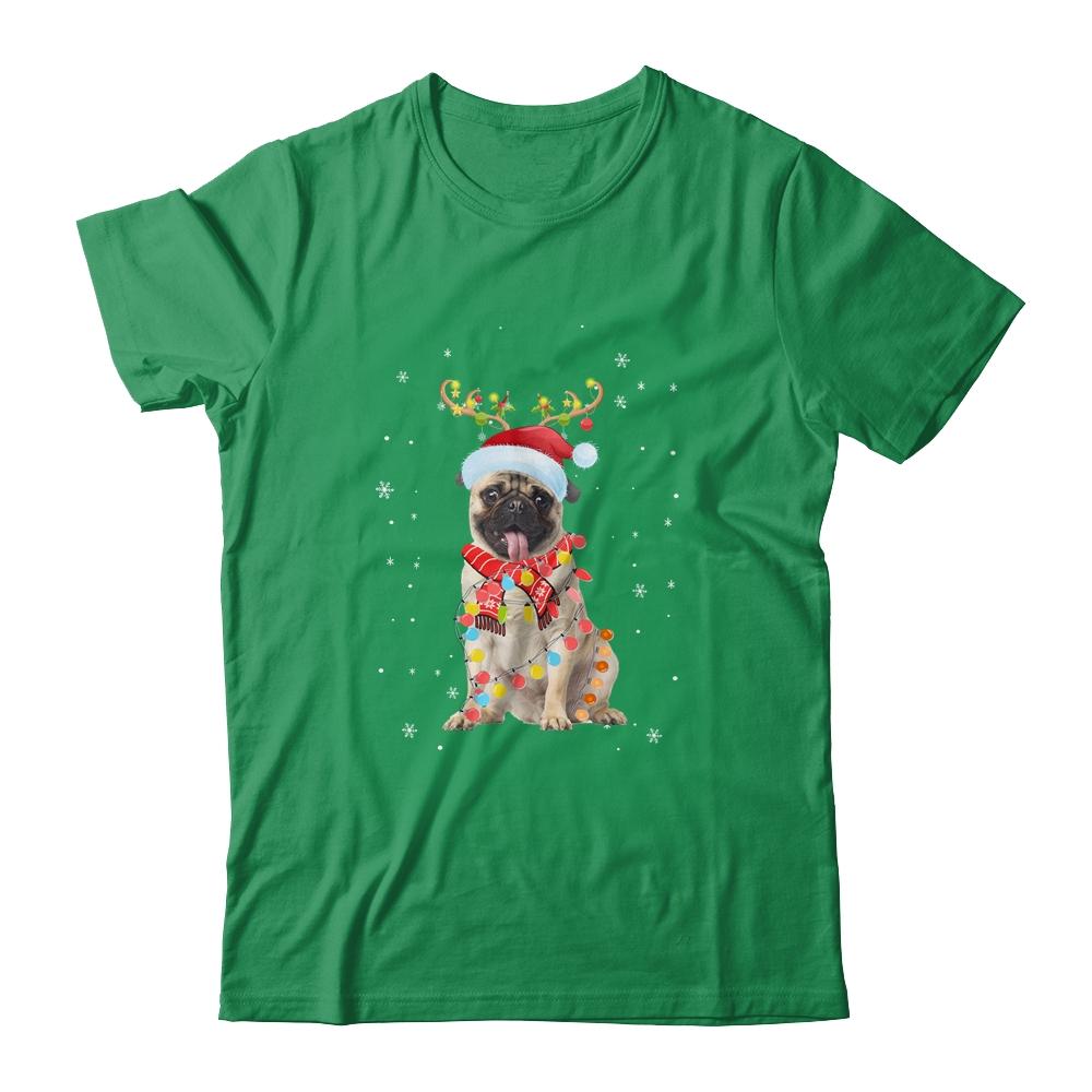 Funny Pug Christmas Tree Santa Reindeer Pajamas-T-Shirt & Sweatshirt-Classic T-Shirt-Irish Green