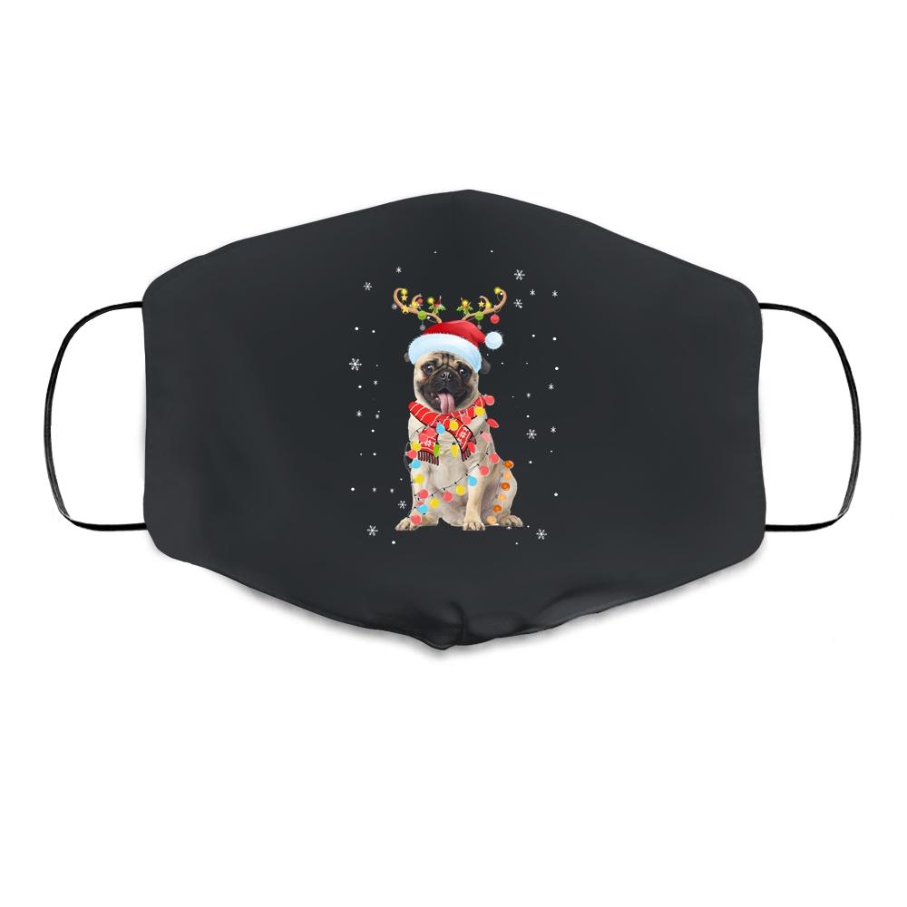 Funny Pug Christmas Tree Santa Reindeer Pajamas Cloth Face Mask