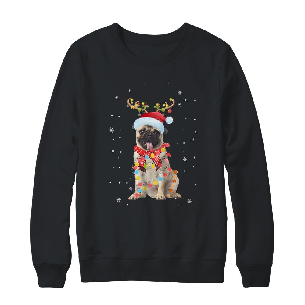 Funny Pug Christmas Tree Santa Reindeer Pajamas-T-Shirt & Sweatshirt-Crewneck Sweatshirt-Black