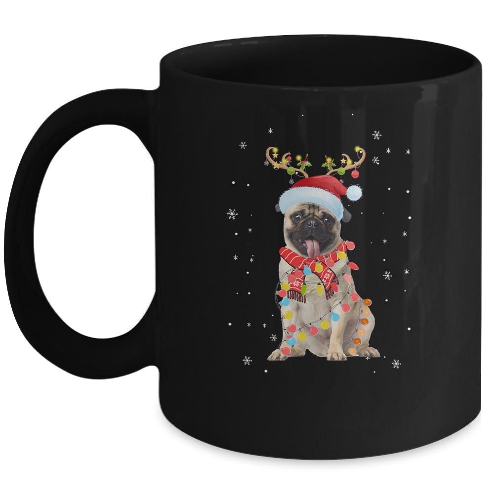 Funny Pug Christmas Tree Santa Reindeer Pajamas Mug-Coffee Mug-Mug-Black