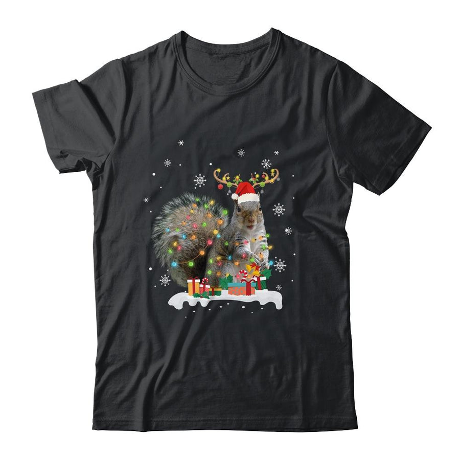 Funny Squirrel Christmas Reindeer Christmas Lights Pajama-T-Shirt & Sweatshirt-Classic T-Shirt-Black