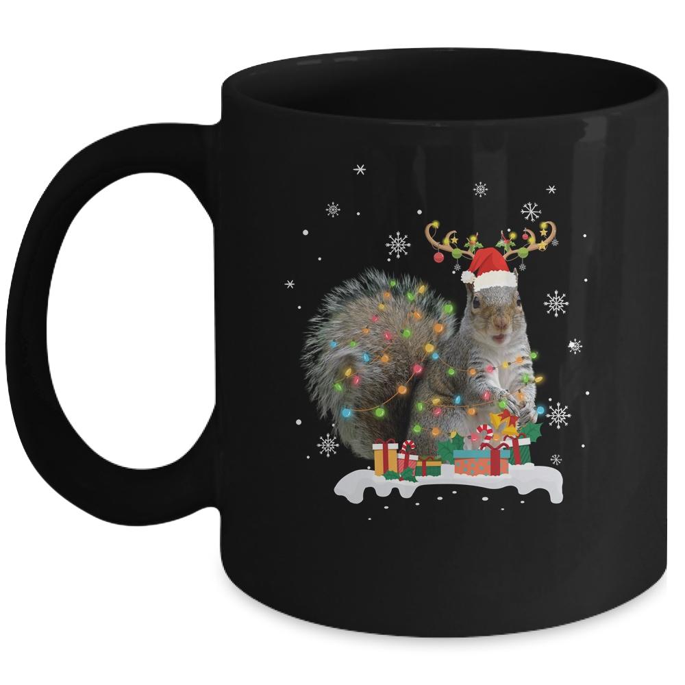 Funny Squirrel Christmas Reindeer Christmas Lights Pajama Mug-Coffee Mug-Mug-Black