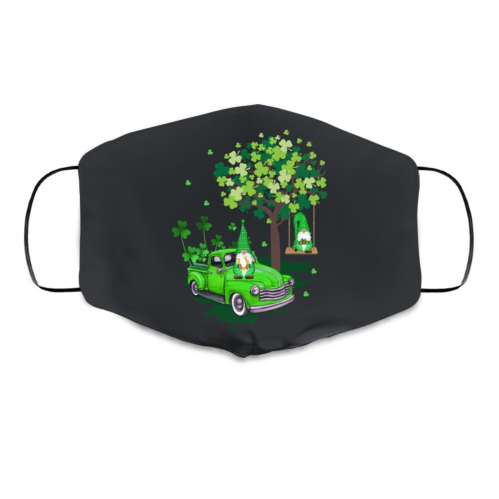 Funny St Patricks Day Gnome Truck Shamrock Gift Cloth Face Mask-Cloth Face Mask-Cloth Face Mask-Black