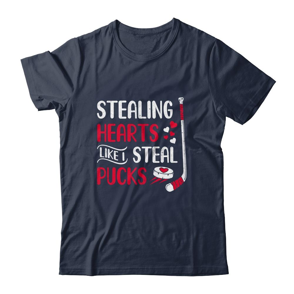 Funny Stealing Hearts Pucks Valentine's Day Hockey-T-Shirt & Hoodie-Classic T-Shirt-Navy
