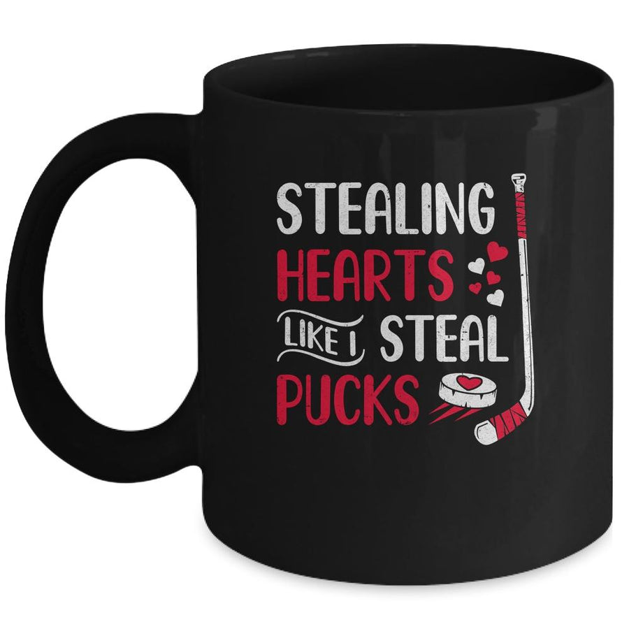 Funny Stealing Hearts Pucks Valentine's Day Hockey Mug-Coffee Mug-Mug-Black