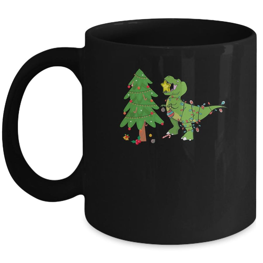 Funny Struggle Is Real Dinosaur Christmas Tree Star Mug-Coffee Mug-Mug-Black