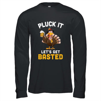 Funny Thanksgiving Pluck It Let's Get Basted Turkey Beer-T-Shirt & Hoodie-Long Sleeve T-Shirt-Black