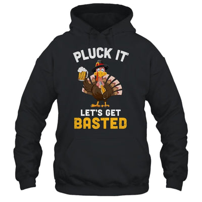 Funny Thanksgiving Pluck It Let's Get Basted Turkey Beer-T-Shirt & Hoodie-Pullover Hoodie-Black