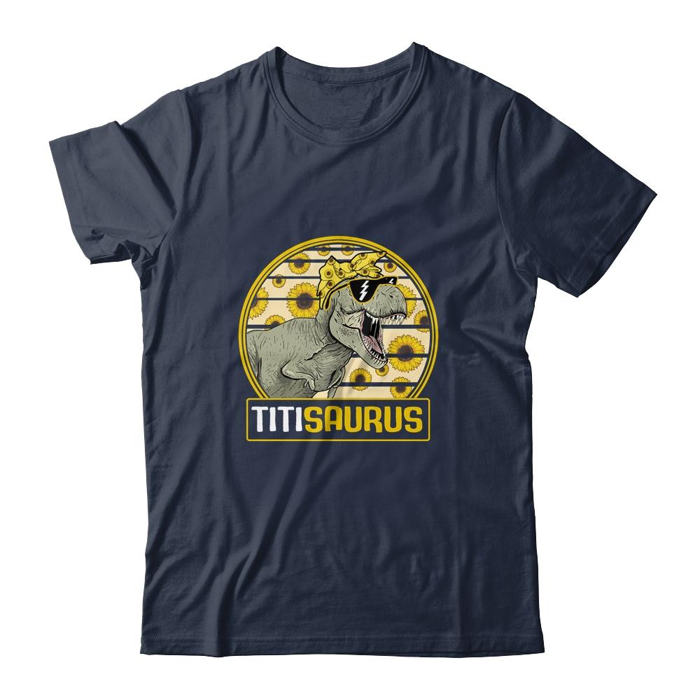Funny Titi Saurus Sunflower Dinosaur Aunt T Rex-T-Shirt & Tank Top-Classic T-Shirt-Navy
