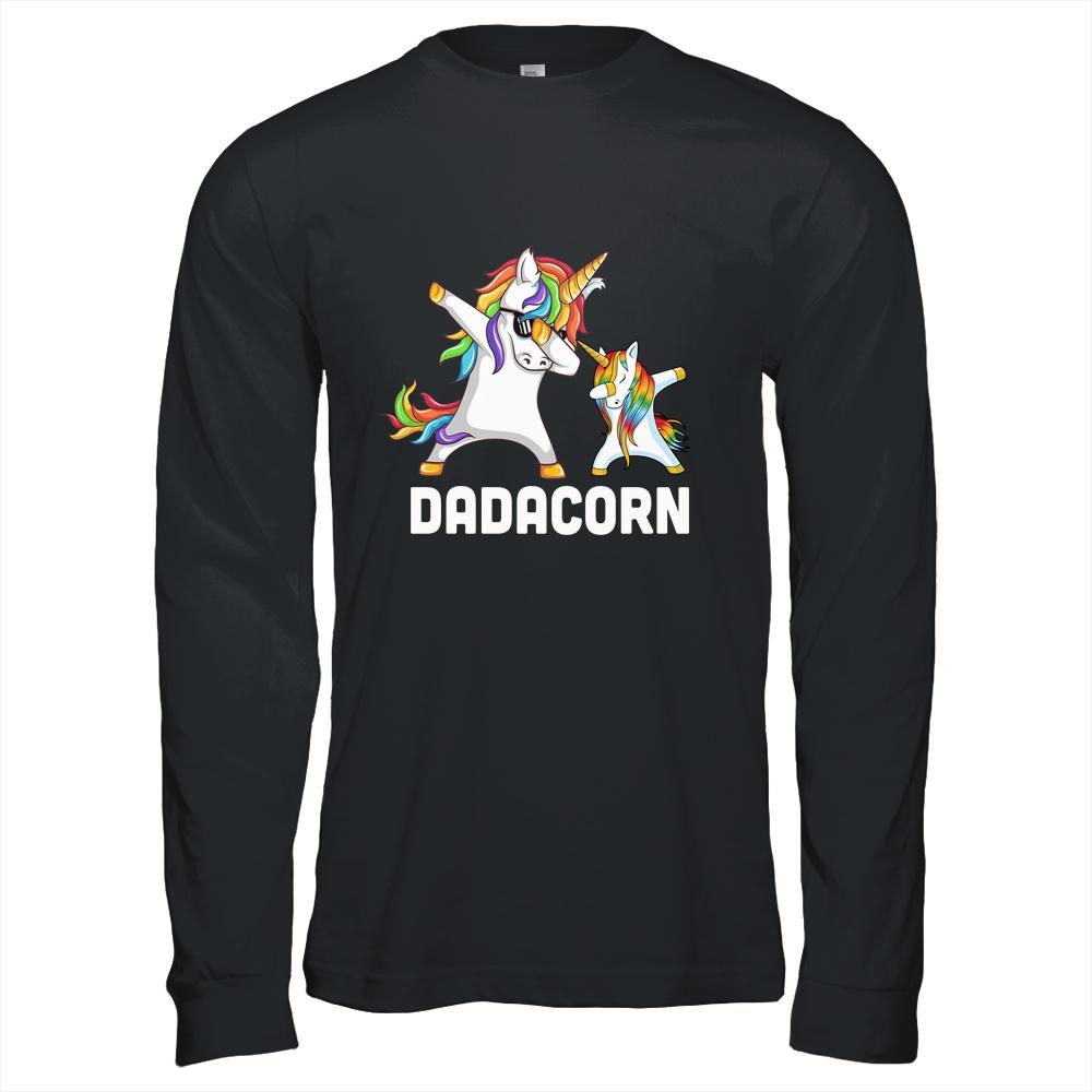 Funny Unicorn Dad Daddy Baby Dadacorn Dabbing-T-Shirt & Hoodie-Long Sleeve T-Shirt-Black