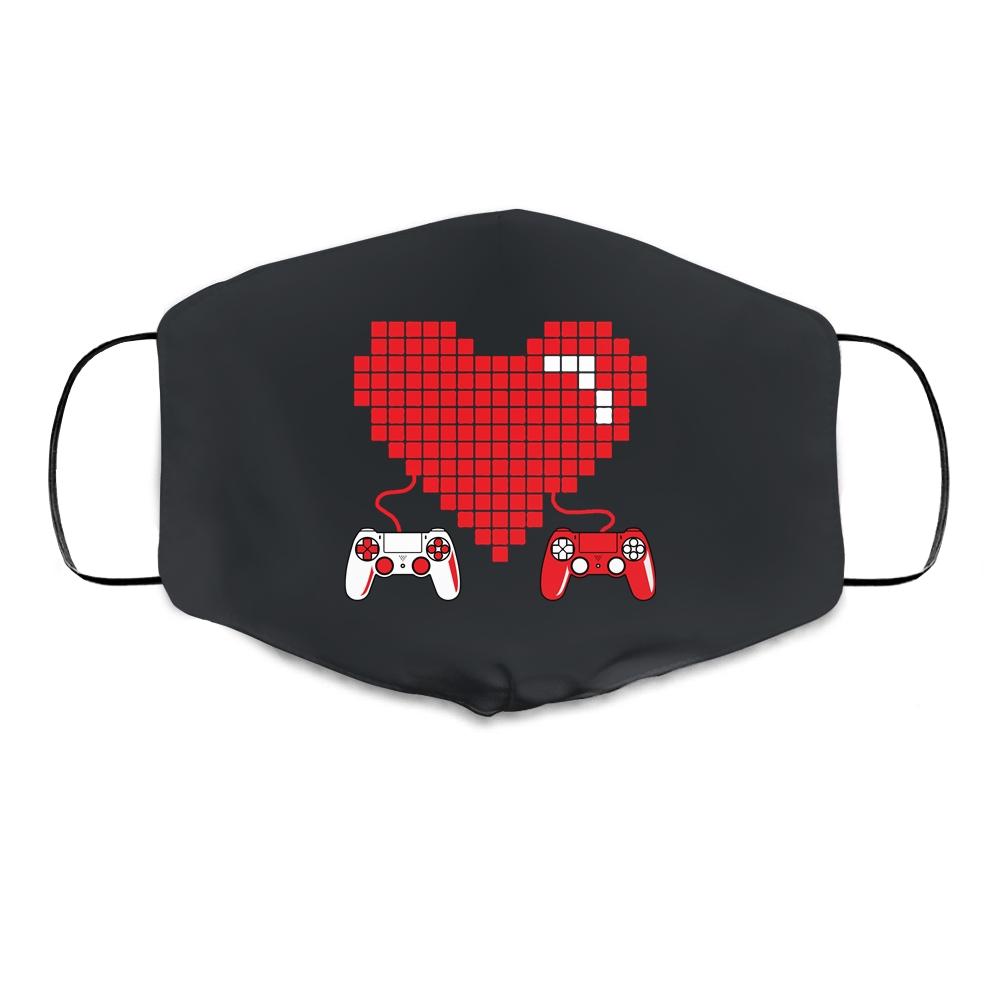 Gamer Heart Gift Game Lover Men Kids Boys Valentines Day Cloth Face Mask-Cloth Face Mask-Cloth Face Mask-Black