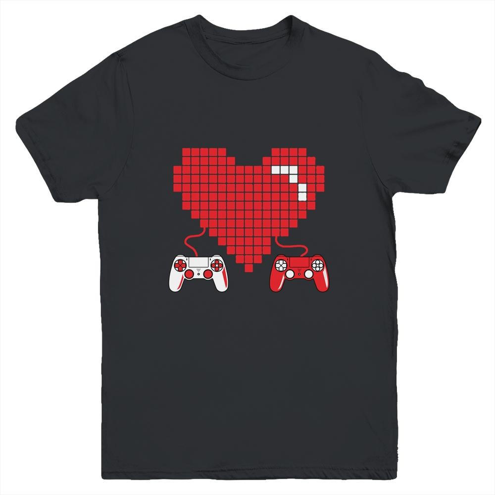 Gamer Heart Gift Game Lover Men Kids Boys Valentines Day Youth-Youth Shirt-Youth T-Shirt-Black