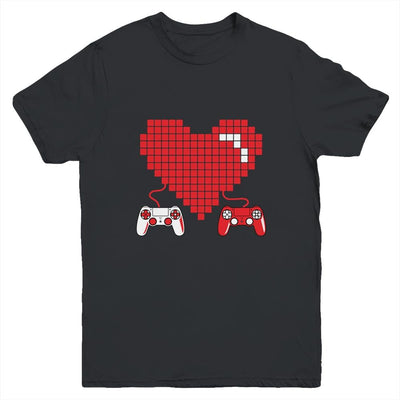 Gamer Heart Gift Game Lover Men Kids Boys Valentines Day Youth-Youth Shirt-Youth T-Shirt-Black