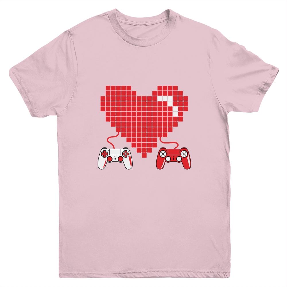 Gamer Heart Gift Game Lover Men Kids Boys Valentines Day Youth-Youth Shirt-Youth T-Shirt-Light Pink
