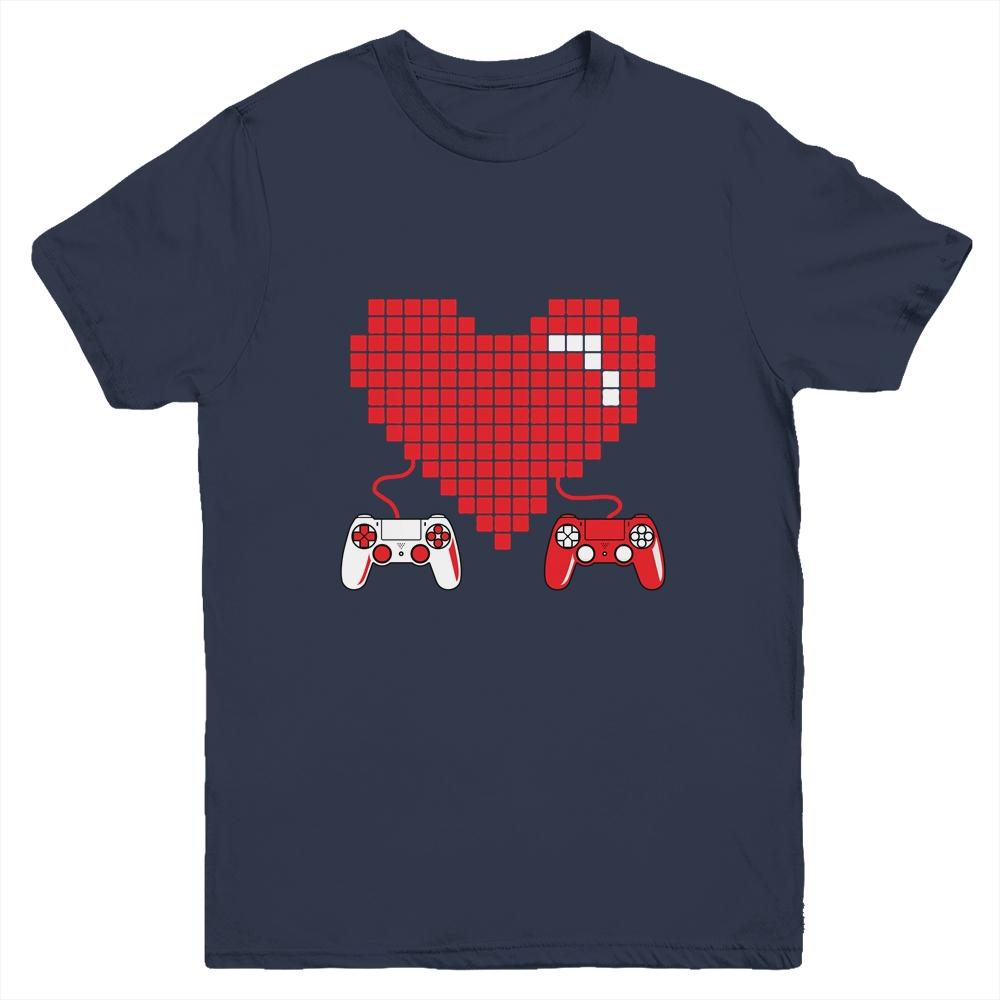 Gamer Heart Gift Game Lover Men Kids Boys Valentines Day Youth-Youth Shirt-Youth T-Shirt-Navy