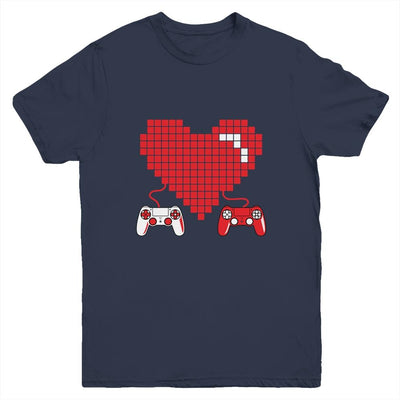 Gamer Heart Gift Game Lover Men Kids Boys Valentines Day Youth-Youth Shirt-Youth T-Shirt-Navy