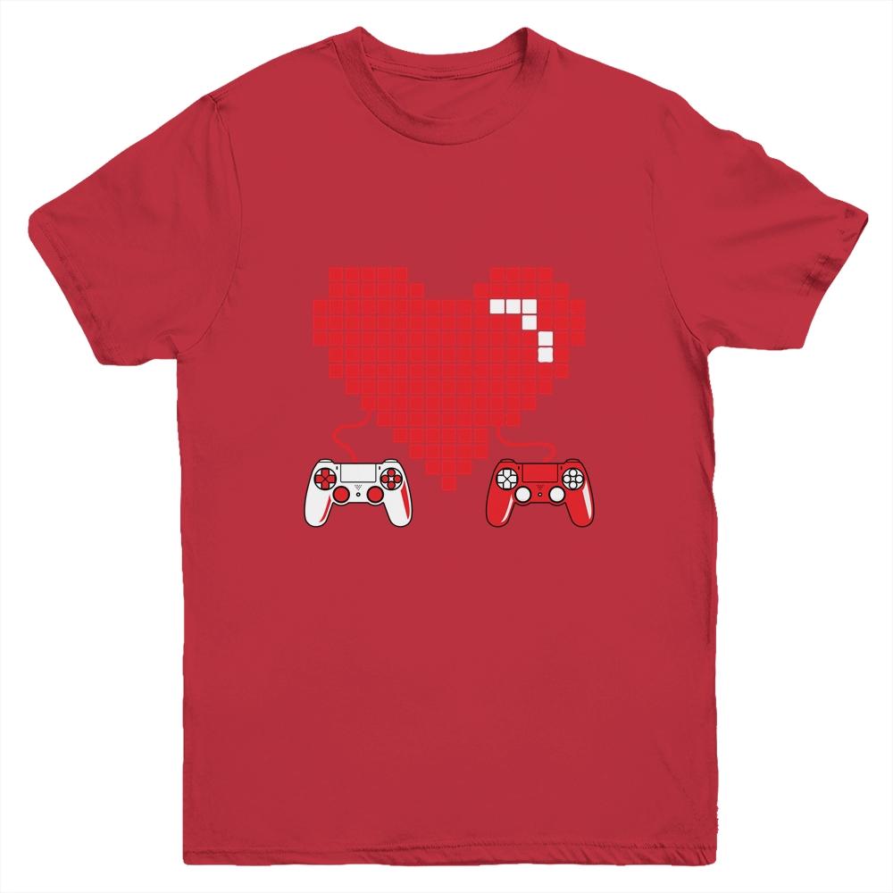 Gamer Heart Gift Game Lover Men Kids Boys Valentines Day Youth-Youth Shirt-Youth T-Shirt-Red