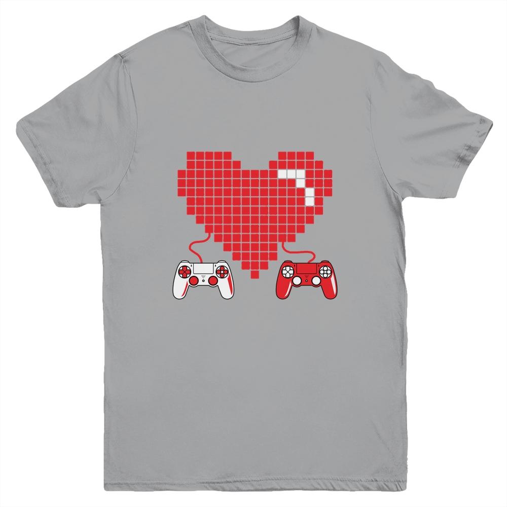 Gamer Heart Gift Game Lover Men Kids Boys Valentines Day Youth-Youth Shirt-Youth T-Shirt-Sport Grey