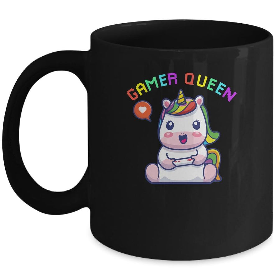 Gamer Queen Cute Girl Gaming Gamer Video Controller Unicorn Mug-Coffee Mug-Mug-Black