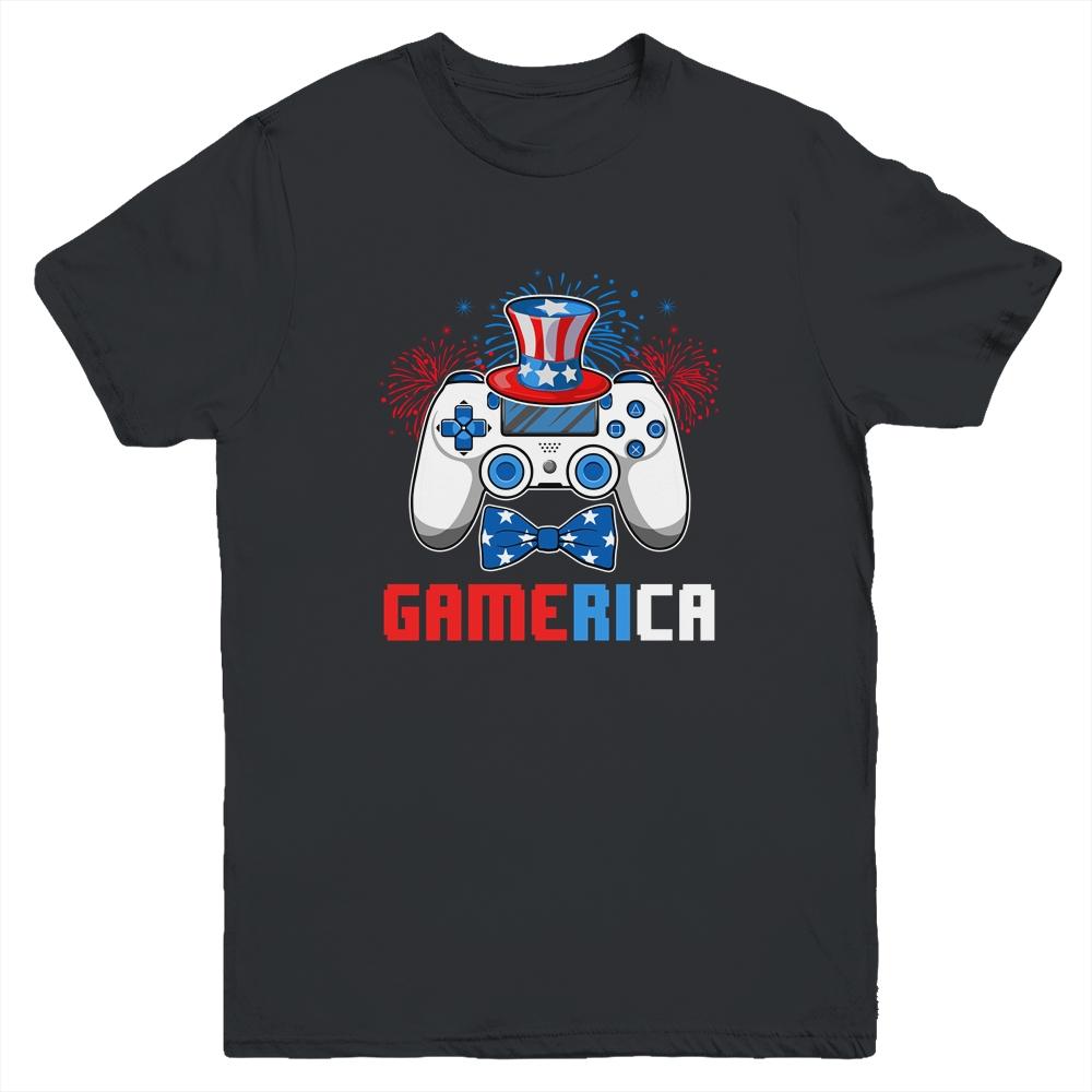 Gamerica 4th of July Video Game American Flag Boys Youth-Youth Shirt-Youth T-Shirt-Black