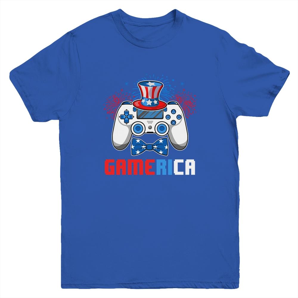 Gamerica 4th of July Video Game American Flag Boys Youth-Youth Shirt-Youth T-Shirt-Royal
