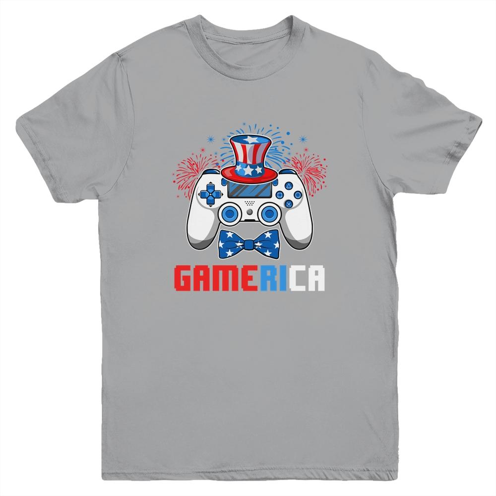 Gamerica 4th of July Video Game American Flag Boys Youth-Youth Shirt-Youth T-Shirt-Sport Grey